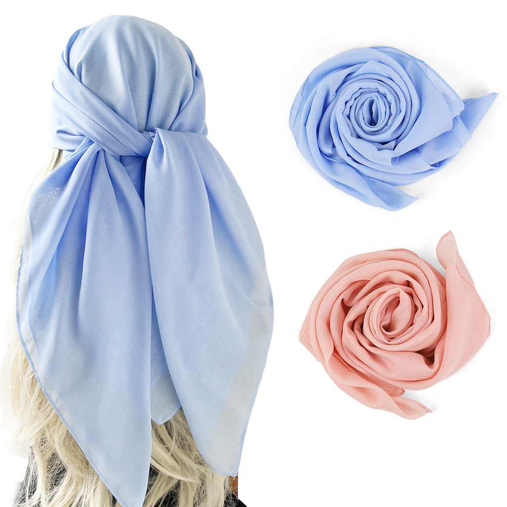 SANNIDHI 2pcs Head Scarf for Women Stylish, Hijab Hair Scarf for Women, 38 In Square Silk Scarf for Women, Soft Polyester Headwrap Scarf for Women for Head Gift for Women (Pink & Blue) SANNIDHI 2pcs Head Scarf for Women Stylish, Hijab Hair Scarf for Women, 38 In Square Silk Scarf for Women, Soft Polyester Headwrap Scarf for Women for Head Gift for Women (Pink & Blue)